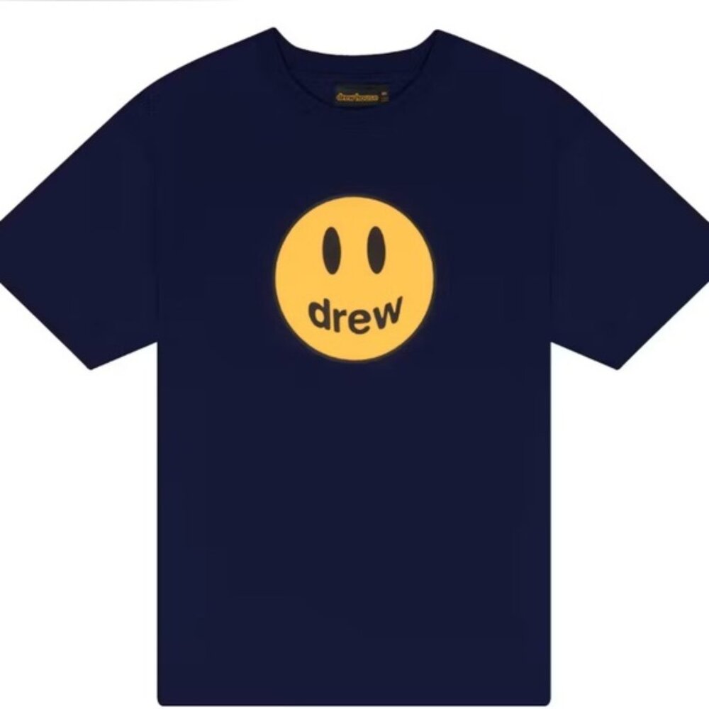 Drew House Navy Blue Happy Face Logo Justin Bieber Shirt